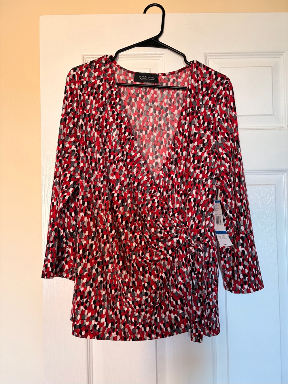 Black Label Patterned Faux Wrap Top
